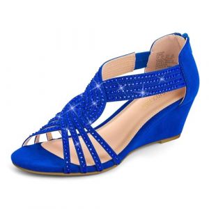 PIZZ ANNU Sandales Femme Été Compensées à Plateforme Escarpins Strass Sandale à Talon Compensé Mode Confort pour Soirée Mariage Chaussure Bleu Royal EU 42 (PIZZ ANNU-EU, neuf)