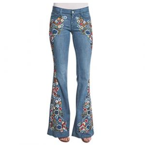 Pantalon en jean pour femme, &eacute;l&eacute;gant, style r&eacute;tro, skinny, slim, avec poches, coupe bootcut, jambe large, denim vintage, pantalon d&eacute;contract&eacute; avec broderie d&rsquo;angle, pantalon de style ann&eacute;es 70, jean (sgrfxghrd, neuf)