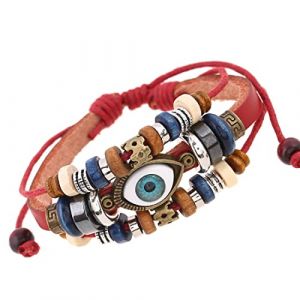 Bracelet en cuir tissé Prosy Bracelets de manchette tressés Bracelets de perles Star Devil's Eye Bracelets élastiques Bracelets pour hommes femmes (Rouge) (Prosy, neuf)