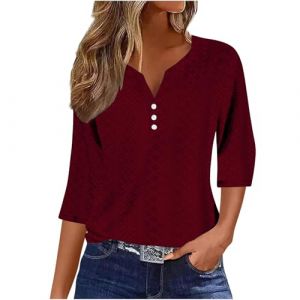 Chemisiers Et Blouses Femme Tunique Chemisier Femme Manche Courte Chic Et &Eacute;L&eacute;Gant Chemises Couleur Unie &Eacute;T&eacute; Ample Haut Top &agrave; Revers L&acirc;Che Respirant Blouse Grande Taille Col V Button T Shirts (⭐⭐⭐⭐⭐5.0 Yaair-OEF, neuf)