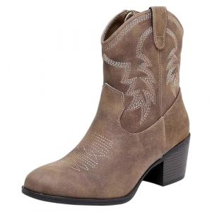 ANUFER Femmes Mi-mollet Bottes de Cow-boy Brod&eacute; Talon Bloc Fermeture &eacute;clair Lat&eacute;rale Chaussures Western SN079163D Marron EU37 (ANUFER's Shop, neuf)