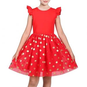 Sunny Fashion Robe Fille Rouge Or &Agrave; Pois Tulle Manches &agrave; Volants Vacances No&euml;l Reconstitution Historique 4 Ans (Sunny Fashion Europe, neuf)
