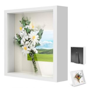 Cadre Photo 3D, Cadre Objet Profond 3 cm, Cadre Photo Profond à Remplir 30 x 30 cm, Cadre Stéréoscopique Carré, avec Plaque Acrylique Transparente, Décoration Murale Stéréoscopique, Blanc (TZMH Eur, neuf)