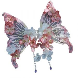 Pince à cheveux papillon en soie faite à la main élégante Costume de Han Barrettes à cheveux avec fleur à franges pour costume de scène (DawenYIsheng, neuf)