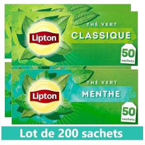 Lipton Pack Thé Vert classique Origine Asie, Thé vert menthe, Infusion à Froid ou Chaud, Ingrédients d'Origine 100% Naturelle, 200 sachets (PENNGUIN-FR-CAMON, neuf)