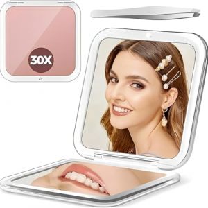 Miroir grossissant de voyage, Miroir de Maquillage 30x/1x avec grossissement, Miroir de poche, Petit Miroir de Maquillage 8.5 x 8.5 cm, Miroir de Voyage Pliable des Deux c&ocirc;t&eacute;s (DINODANUBE TRADING, neuf)