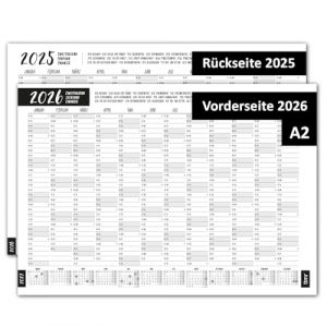 Timr Calendrier mural 2026 incluant le motif 2025 Typo - Format DIN A2 (59,4 x 42 cm) Calendrier 2 x 12 mois I recto-verso I Calendrier annuel grand moderne I noir et blanc I tr298 (easydruck24, neuf)
