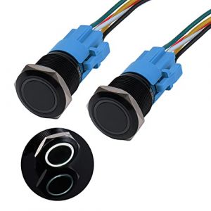 JIQI 2 &times; 19mm Interrupteur &agrave; bouton-poussoir 12V &agrave; 24V 3A Interrupteurs momentan&eacute;s en alliage d'aluminium &eacute;tanche IP66 1NO1NC Bouton-poussoir noir momentan&eacute; pr&eacute;-c&acirc;bl&eacute; avec lumi&egrave;re LED (Blanc) (LUBAN STORE, neuf)