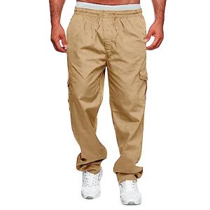 Pantalon Homme avec &eacute;lastique &agrave; La Taille Cargo Militaire Sport Jogging Large Leger Pantalons Bas de Survetement Baggy Hiver Running Chaud Coupe Droite Coton Fitness Grande Training Ample Pants (yiTuIsI, neuf)