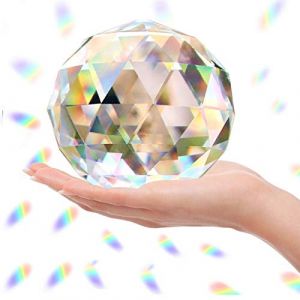 Boule de Cristal en Verre Transparent Prisme Arc-en-Ciel Maker, Boule d'observation sphérique à facettes pour fenêtre, Feng Shui, décoration de Maison, Bureau, Jardin (100 mm) (Ready&go, neuf)