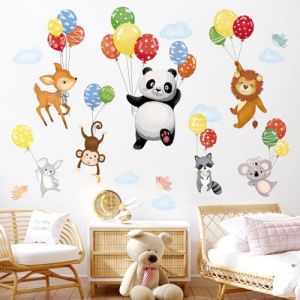decalmile Stickers Muraux Animaux Ballon Autocollant Mural Panda Cerf Singe Décoration Murale Chambre Enfants Bébé Pépinière Salon (DecalMile Direct, neuf)