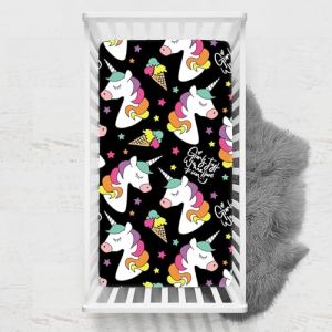 Odot Drap Housse pour Lit de B&eacute;b&eacute;, Impression de Licorne Draps Housses Enfants Respirant Douce Extensible Prot&egrave;ge Matelas pour Lit B&eacute;b&eacute;, Berceau, Lit Parapluie (45x90 cm,noir) (Odot, neuf)