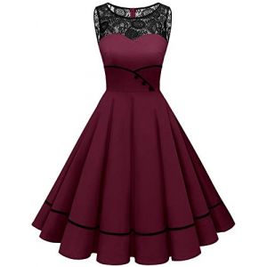 Bbonlinedress Robe de Soir&eacute;e No&euml;l Femme Chic et Elegant Robe Cocktail Vintage Ann&eacute;es 50s 60s Style Audrey Hepburn pour F&ecirc;te Mariage Bapt&ecirc;me Gala Ligne A Burgundy M (Bbonlinedress, neuf)
