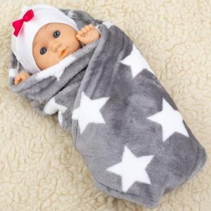 PinkZebra Couverture pour lit de poupée - 40 x 50 cm - Pour poussette de poupée - Couverture douce pour peluches et poupées de 28 à 48 cm - Couverture polaire moelleuse - Motif étoiles (PinkZebra., neuf)