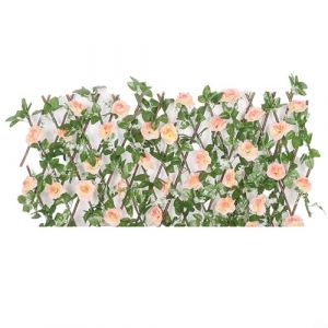 Emiif Cl&ocirc;ture de feuilles artificielles avec fleurs - 40 x 20 cm - Treillis en bois extensible pour d&eacute;coration murale de jardin, am&eacute;nagement paysager ext&eacute;rieur (jaune clair) (Wintop-eu, neuf)