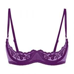 Freebily Femme Dentelle Soutien Gorge Brassière Redresse-Seins Ouverte Push-up Bra Lingerie Coquine à Armature sous-vêtement Nuit Nuisette Underwear Grand Taille Violet XL (MissPretty, neuf)