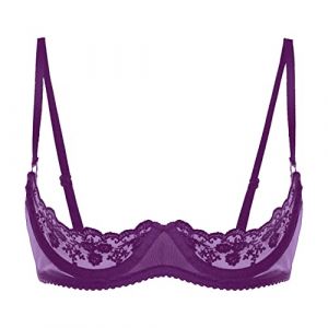 Freebily Femme Dentelle Soutien Gorge Brassière Redresse-Seins Ouverte Push-up Bra Lingerie Coquine à Armature sous-vêtement Nuit Nuisette Underwear Grand Taille S-5XL Violet XL (MissPretty, neuf)