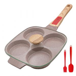 RANX INGST Poêle à Pancakes en Céramique avec Couvercle, Poêle à 4 Emplacements Antiadhésive avec Poignée Amovible pour Tous Feux Dont Induction - Marron (WenZhuo, neuf)