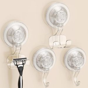 Luxear Lot de 4 Crochet Ventouse Plastique Crochet d'Aspiration Porte Rasoir Douche Ventouse Salle de Bain pour Serviette Peignoir Couronne Cuisine Manteau Torchon 5KG (Alpine Co.,Ltd., neuf)