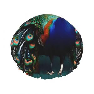 Magnifique bonnet de douche à imprimé paon avec élastique et réutilisable pour cheveux longs et courts, bonnet DoubleHair (ruianshihuichenjiayouzhanguanliyouxiangongsi, neuf)