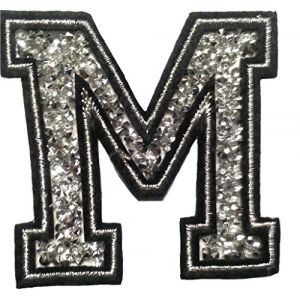 &Eacute;cusson Patch Badge strass Brod&eacute; ecusson lettre alphabet thermocollant " M 8-10 cm " (B2SEE LTD avec TVA francaise et livraison LaPoste, neuf)