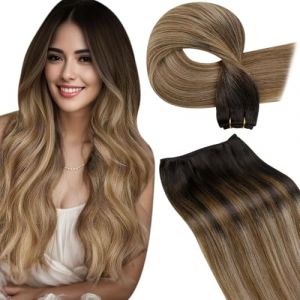 LaaVoo Extension Cheveux Naturel Tissage Humain Balayage Brun Extension Cheveux Naturel Tissage Ombre Marron Foncé a Brun Moyen Blonde Cendrée 80g 35cm Tissage Extension Cheveux Naturel #2/6/18 (Laavoo, neuf)