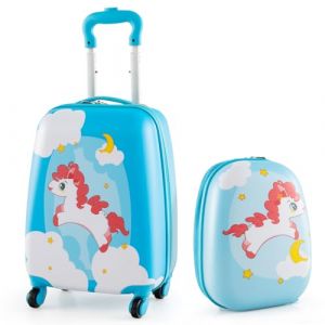 DREAMADE Valise Enfant 16" et Sac à Dos 12" avec Bandoulière Réglable Bagage à Main avec 4 Roues Universelles,Poignée Télescopique,Valise Portable Coloré Fille et Garçon(Licorne Rouge) (DREAMADE, neuf)