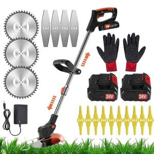 Debroussailleuse Electrique Coupe-Bordures Professionnel éLectriques sans Fil avec 2pcs 24V Lithium Batterie Puissante 3 Pcs Lames MéTalliques avec Poignée Télescopique pour Parcs,Fermes (StringTrimmers, neuf)
