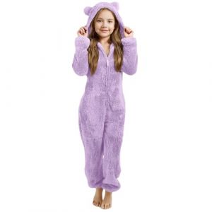 G&eacute;n&eacute;rique Combinaison Pyjama Enfant Grenouillere Fille Combi Pyjama &agrave; Capuche Onesie Tout en Un Chaud en Polaire Rompe Sleepwear Ample Comfortable Capuche doubl&eacute;e Polaire (jianyiZJ28, neuf)