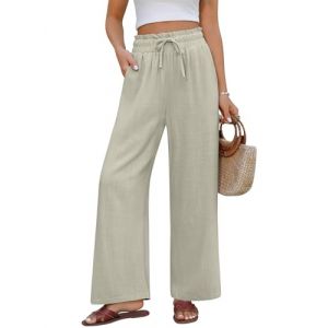 PASUDA Pantalon Femme &Eacute;t&eacute; Lin Pantalons D&eacute;contract&eacute;s Pantalon Taille Haute Elastique Pantalon en Coton Chanvre L&eacute;ger Large Pantalon Fluide Ample avec Poches(Gris,XL) (Amutoo, neuf)