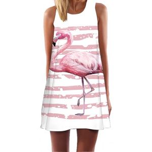 Ocean Plus Femme Multicolore Paréo Trapèze sans Manche Robe de Plage Haut Décontracté Flamant Loisir Feuilles Mini Robe (XXL (EU 42-44), Rayures Rose Flamant Rose) (Ocean Plus, neuf)