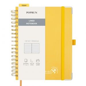 POPRUN Carnet de Notes Ligné Spirale - 18,8 x 24,5 cm Cahier à lignes, Bullet Journal avec 220 Pages Numérotées, Papier 120 g/m², Étiquettes Autocollantes et 8 Feuilles Détachables, Jaune clair-LYW (Time Works Wonders, neuf)