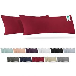 BARBONS Housse de Coussin de Dormeur Lat&eacute;ral 40x145 Lot de 2 &ndash; 165 g/m&sup2; Certifi&eacute; Oeko-TEX, Housse de Coussin en Coton Jersey 100%, Taies Douces avec Fermeture &Eacute;clair (40x145-Bordeaux) (Jeel-Online, neuf)