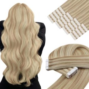 YoungSee Extension Adhesive Remy Hair Blond 45 cm Extension Cheveux Adhesive Blond Highlight Bande Adhesive Extension Cheveux Naturel Blond Highlight Peut &ecirc;tre Boucl&eacute; 20pcs 50g Adhesif Naturel Lisse (YoungSee Europe, neuf)