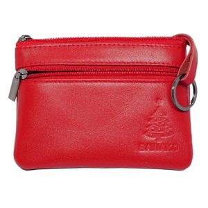 BAWAKO Étui à clés en cuir véritable édition spéciale, étui à clés pour femme, homme, enfant, porte-monnaie compact fait à la main spécial, rouge, Weihnachtsbaum M, Poche pour carte d'identité (BAWAKO, neuf)