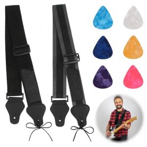 AYSYR 2 PCS Sangle Guitare avec 6 PCS Palettes pour Guitare,Accessoires Guitare(Noir,Gris),Sangle pour Guitare pour Acoustique/&Eacute;lectrique ou Basse,4.7 cm de Large pour les Adultes (LinFangZuo, neuf)