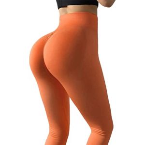ORANDESIGNE Femme Legging de Sport Push Up Legging Anti Cellulite Confortable Elastique Taille Haute Amincissant Pantalon de Sport Slim pour Gym Fitness Pilat A Orange M (Wowmart Zoo X., neuf)
