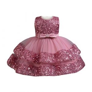 Miipat Bébé Fille Robe Bambin Princesse Tulle Sequins sans Manches Formelle Fleur Fille Robe pour La Fête Anniversaire Mariage Haricots Rose 110 3-4 Ans (Miipat, neuf)