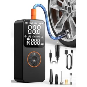 Compresseur à Air Portatif 150PSI, Gonfleur Pneus Voiture Sans Fil avec Batterie 6000mAh et Grand Écran Digital, Auto-Arrêt, Lampe LED Pompe à Air Électrique pour Voiture, Moto, Vélo, Ballon, Balles (F&F EUROPE S.R.L., neuf)