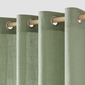 MIULEE Rideaux Voilage Oeillets Fen&ecirc;tre Panneau Semi-translucide Aspect Lin Rideau Moderne Cuisine Chambre Salon D&eacute;coration de Maison Lumi&egrave;re Filtrer avec Motif de Croix Vert 140 x 225 cm (MIULEE HOME, neuf)