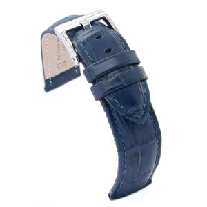 Diloy Bracelet montre cuir grav&eacute; crocodile &eacute;caille carr&eacute;e bomb&eacute; sport &ndash; Tailles 14mm 16mm 18mm 20mm 22mm 24mm 26mm 28mm 30mm &ndash; &Eacute;l&eacute;gant et robuste 368 Bleu Marine 16mm (DWS Online, neuf)