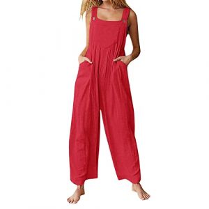 Combinaison Femme Combinaison Femme Chic pour Soirée Salopette Ample Décontractée pour Femmes avec Bretelles Réglables Combinaison Jean Femme Salopette Femme Ete Fluide (Rouge,XL) (EZJOBLA(7-12 days delivery), neuf)