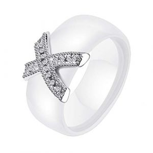 HIJONES &Eacute;l&eacute;gant Cristal C&eacute;ramique Bague D&ocirc;me pour Femme Filles en Acier Inoxydable avec Zircone Cubique Alliance Anneaux de Mariage Blanc Taille 60 (HIJONESeurope, neuf)