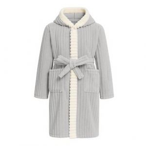 WYTbaby Peignoir &agrave; capuche en polaire pour filles - Chaud et doux - Unisexe - Pour enfants de 4 &agrave; 14 ans, gris, 13-14 ans (WYTbaby-EU, neuf)