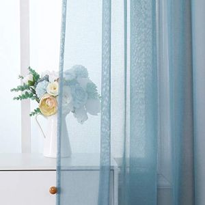 MIULEE 2 Panneaux Rideaux Voilages Tissu Polyester Doux Semi-Transparent Couleur Pure Voilage de Fenêtre Lisse Élégant Chaleureux pour Chambre Salon Tige de Poche 140x160CM(L X H) Nile Bleu (MIULEE HOME, neuf)