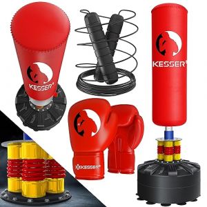 KESSER® Ensemble Sac de Frappe Debout pour Adulte avec Gants de Boxe + Corde à Sauter, Sac de Frappe sur Pied, Sac de Frappe sur Pied, MMA Boxpartner Boxpartner Boxing Trainer Fitness Sac de Frappe (WMK Trading GmbH, neuf)