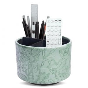 Czzmy Rotation range t&eacute;l&eacute;commande,Circulaire Support de t&eacute;l&eacute;commande en PU Cuir avec 4 Compartiments,Organisateur de bureau multifonction pour TV telecommande,Lunettes,Crayons(1-sculpt&eacute; vert fonc&eacute;) (guangzhouchuanzhizhumaoyiyouxiangongsi, neuf)