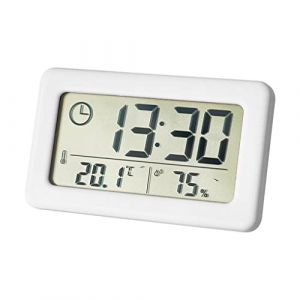 Lancoon Thermomètre Hygromètre Électronique, Petite Horloge avec Température Humidité ℃/℉ Interrupteur 12/24 Heures Batterie Mince pour Chambre à Coucher Accueil (Lancoon, neuf)