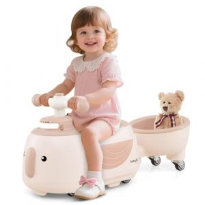 GOPLUS Porteur Enfant 1 an + avec Remorque Amovible, Voiture Bebe avec Lumières LED, Musique, Poignées et 6 roulettes Universelles,Jouet Porteur en Forme Pingouin,Charge 25 KG (Rose) (Augenstern24, neuf)