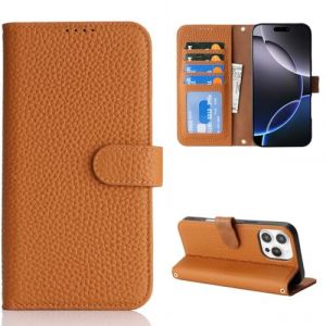 Cavor Coque Compatible avec iPhone 16 Pro Etui,Cuir v&eacute;ritable Flip Portefeuille &Eacute;tui en Cuir,[4 Porte Cartes][Magn&eacute;tique][RFID Blocker],Protection Housse - Marron (Copmob, neuf)